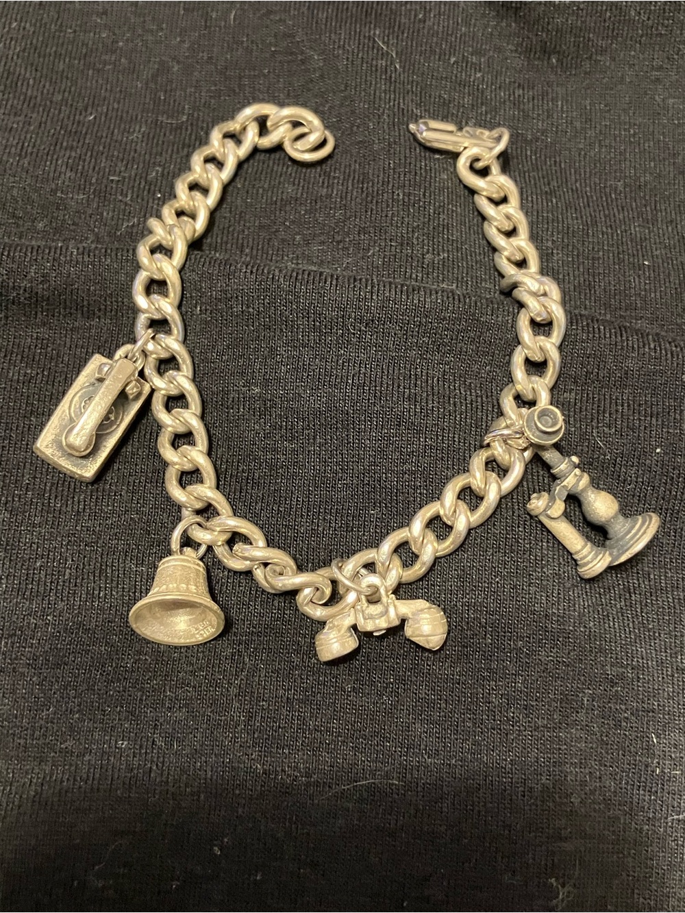 Vintage Sterling Silver Charm Bracelet with phone charms 7.5”